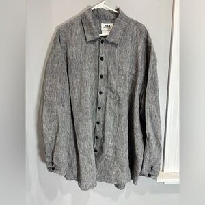 FLAX by Jeanne Engelhart Button Down Shirt 100% Linen Lagenlook Grey Large
